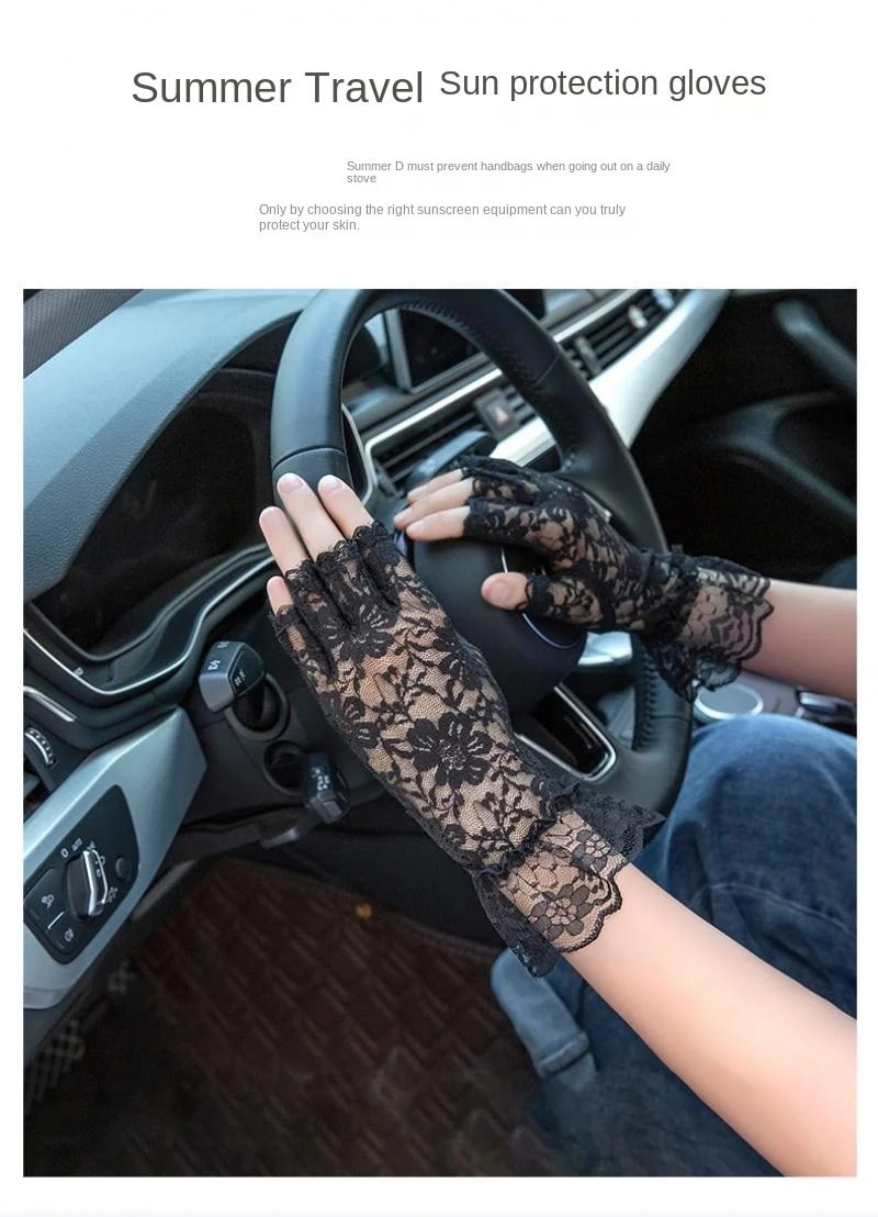 

Lace Gloves New Lace Fingerless Gloves Female Riding Sunscreen Etiquette Bride Lace Driving Touch Screen Half-Finger Gloves