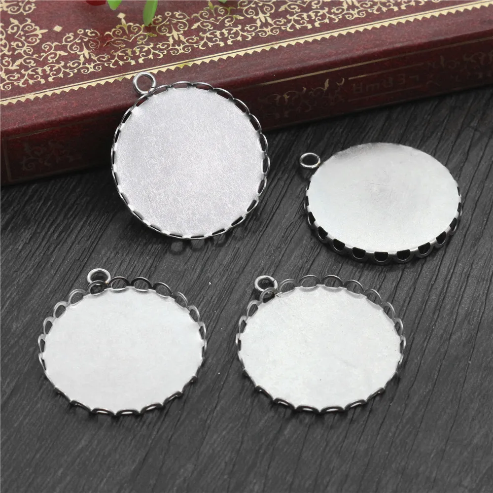

( No Fade ) 10pcs 25mm Inner Size Stainless Steel Material Simple Style Cabochon Base Cameo Setting Charms Pendant Tray-T1-06