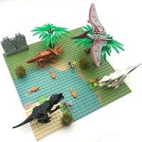 2022 new dinosaurs toys bricks grassland mountain river baseplate building blocks jurassic world park dinosaur for kids diy moc