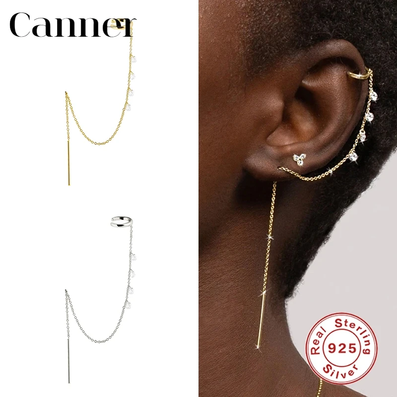 Canner 1pcs 925 Sterling Silver Tassel Chain Earrings Cartilage Clip On Earrings No Piercing Korean Style Jewelry Earcuff W5