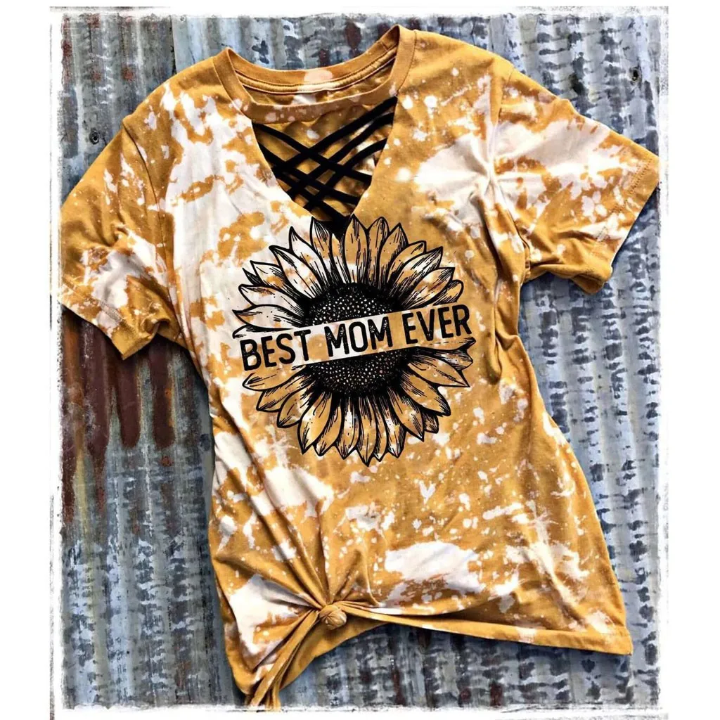 Женская футболка топ с короткими рукавами принтом подсолнуха Camiseta Manga Corta