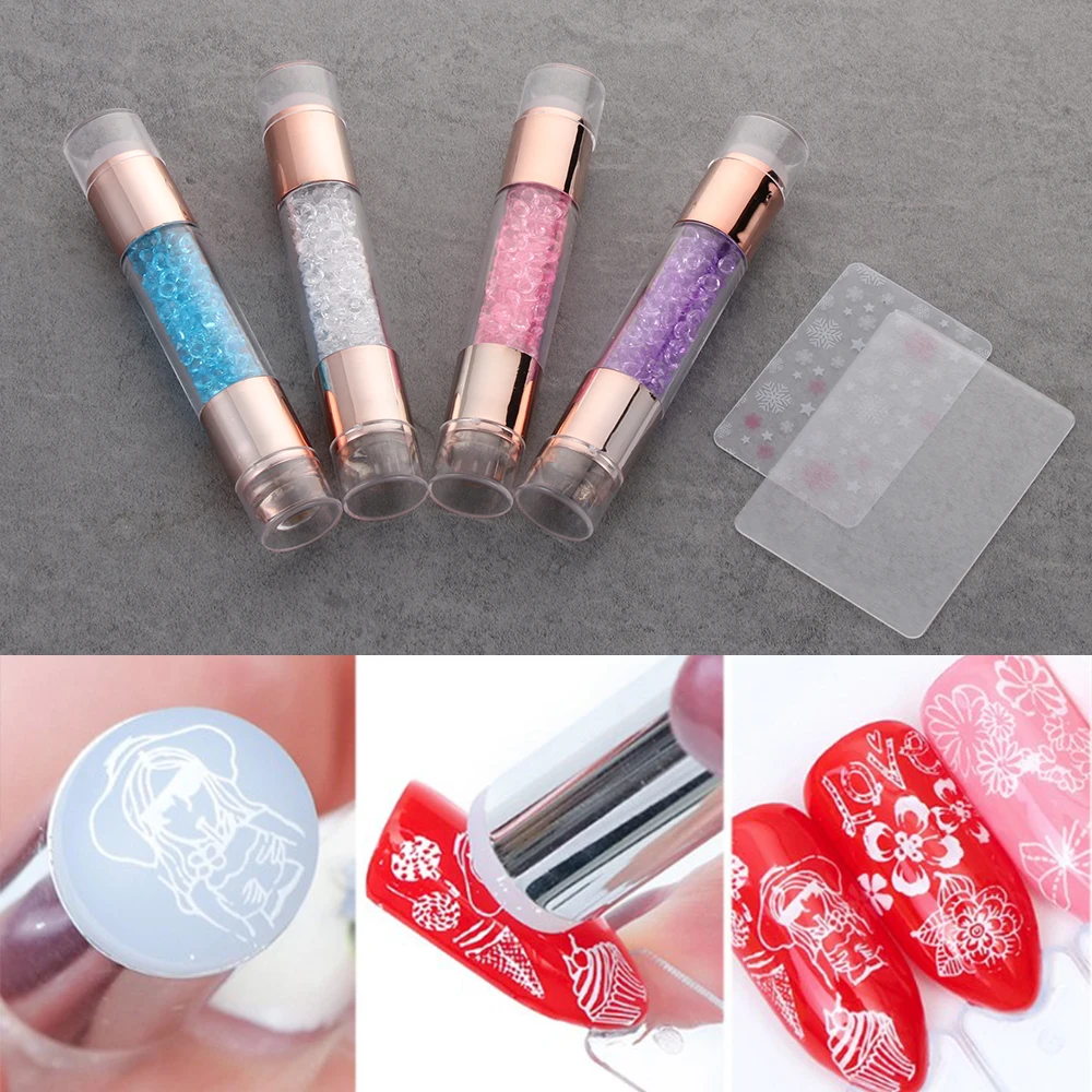 3 шт. двухсторонний скребок для дизайна ногтей штамповки пластины прозрачный