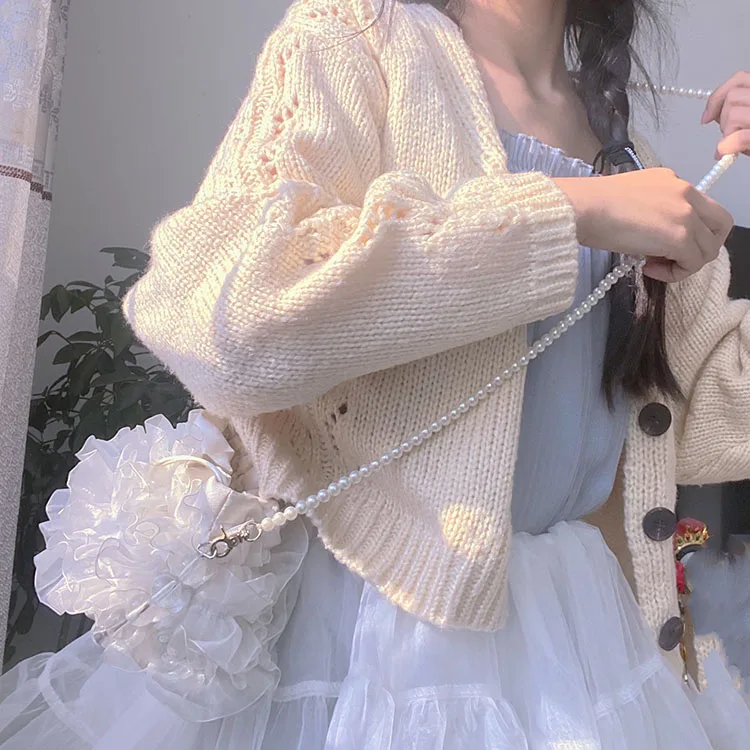 

Women Fashion Handbags New Arrival Female Pearl Chain Shoulder Crossbody Bags Lovely Student Girls Mesh Cloth Top-handle Bag