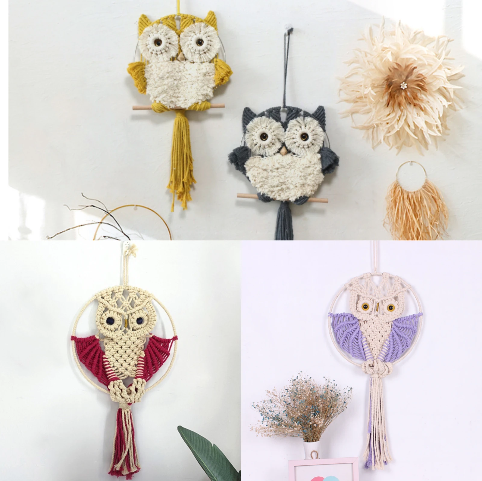 

Hand Woven Owls Tapestry Pendant Dream Catchers Cotton Macrame Wall Hanging Macrame Hangmade Tassels For Boho Home Decoration