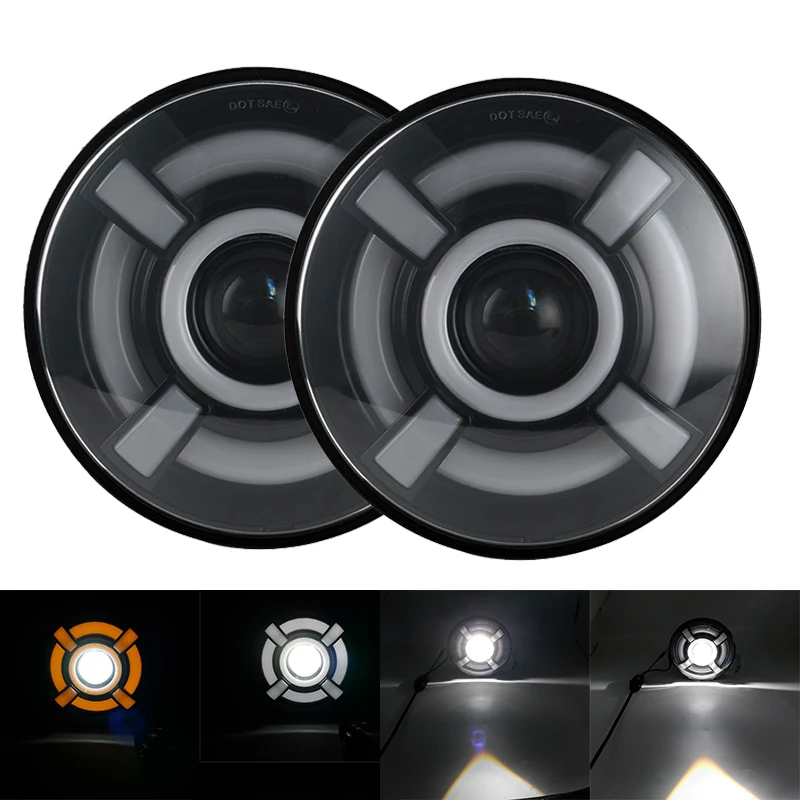60W black Для Jeep Wrangler светодиодные фары 7 дюймов Круглый Высокий Низкий Луч DC 12 В 24 в фары для Lada 4x4 urban Niva suzuki samurai - Цвет: 60W black