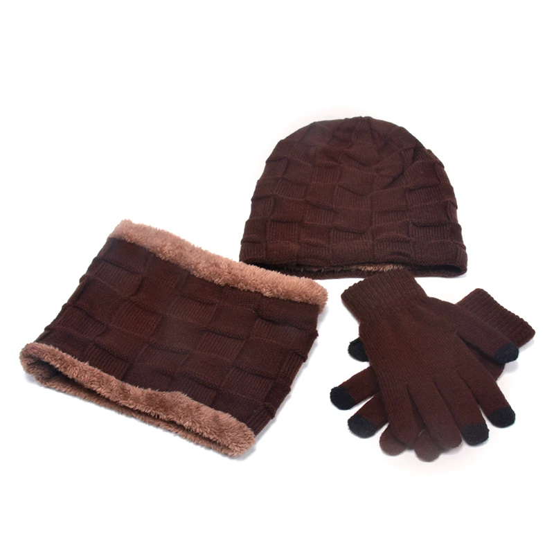 

Unisex Beanies Hat Ring Scarf Gloves Set Winter Knitted Thick Warm Cap Women Men Solid Retro Beanie Hat Soft Touch Screen Gloves
