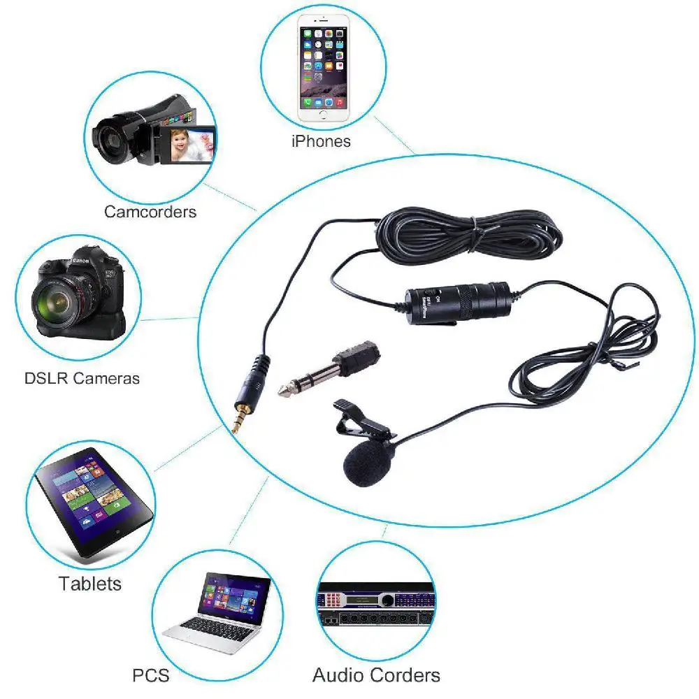 Микрофон петличный всенаправленный конденсаторный для iPhone Android SONY Canon
