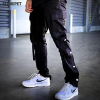 pants men joggers streetwear kanye hip hop harajuku track cargo pants side striped button sweatpants casual mens trousers