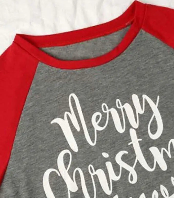 Новинка, модные женские футболки с надписью «Merry Christmas», лоскутные Футболки с длинным рукавом, футболки размера плюс S-XXL 3XL