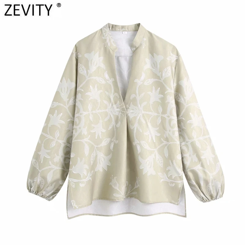 

Zevity New Women Vintage Stand Collar Floral Print Casual Smock Shirt Female Chic Long Sleeve Blouse Roupas Pullover Tops LS9535