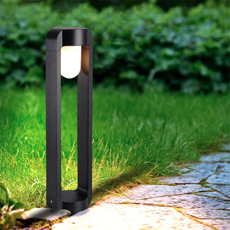 E27 12W LED Lawn Lamp With Insert Stakes Floor Road Exterior Bollard Light Outdoor Waterproof Garden Pathway Pillar Light