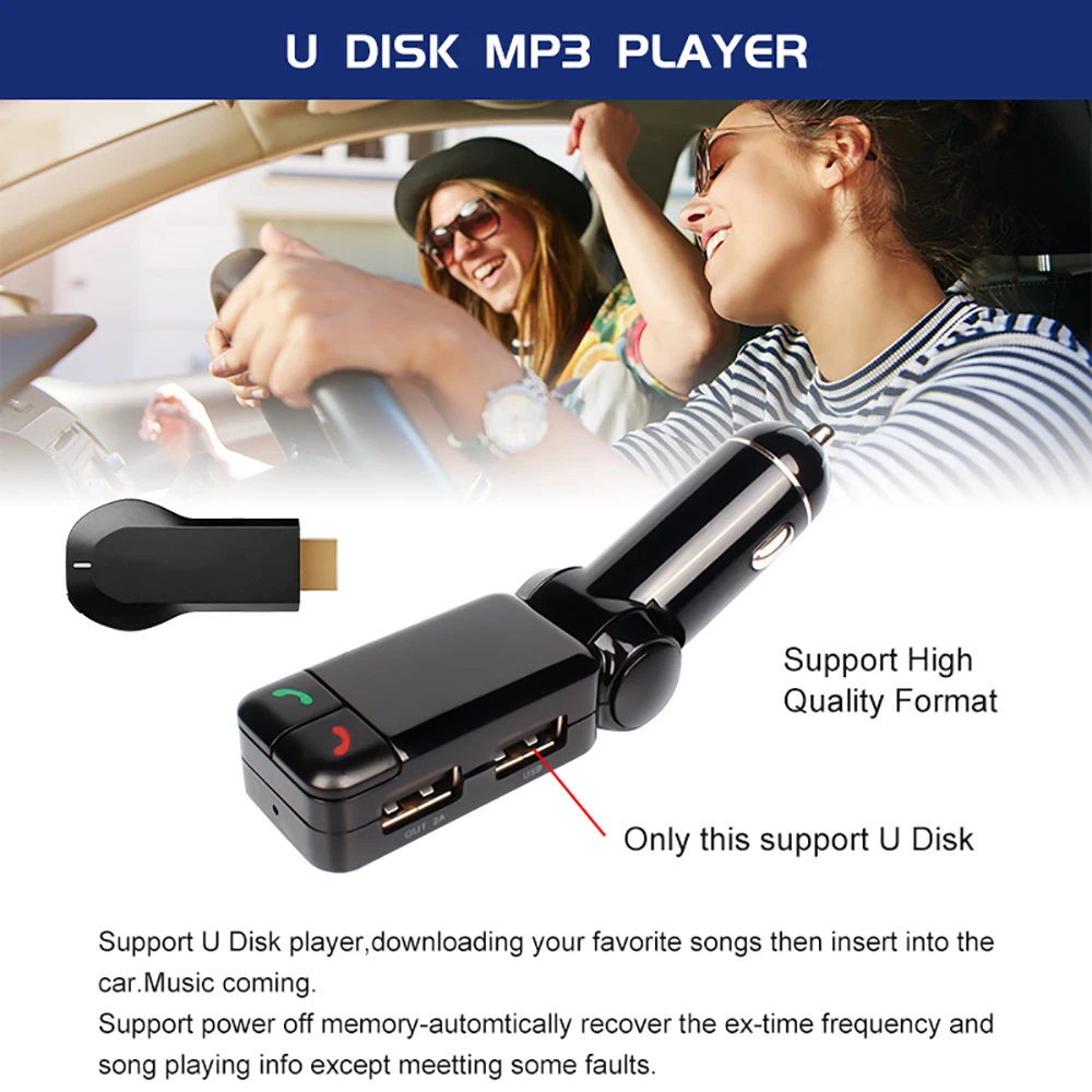 Автомобильный fm трансмиттер VicTsing с двумя USB портами Bluetooth mp3 плеером usb портом и