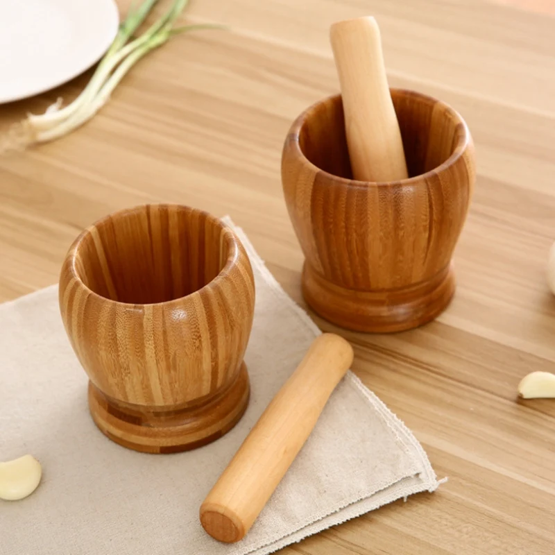 Новый набор чаш для шлифования пестик Бамбуковая ступка и чаша мытья чеснока