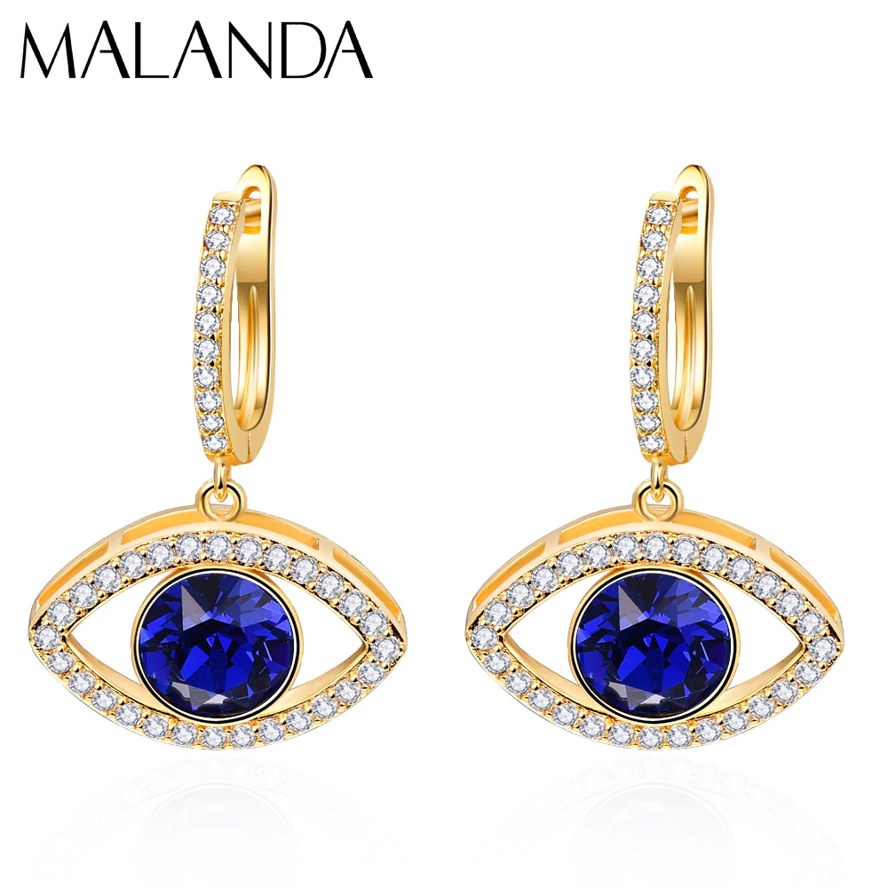 

Crystals From SWAROVSKI EVIL EYE Drop Earrings For Women New Fashion Gold Color Elegant Dangle Earrings Wedding Party Jewelry
