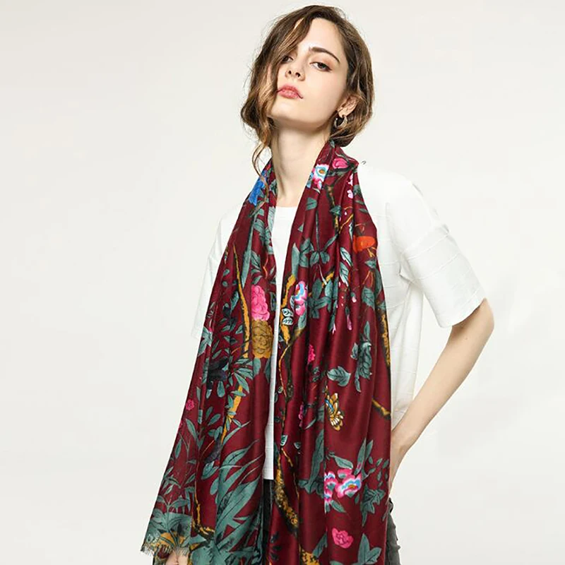Шарфы с цветочным принтом дерево птица элегантный женский большой шарф головной
