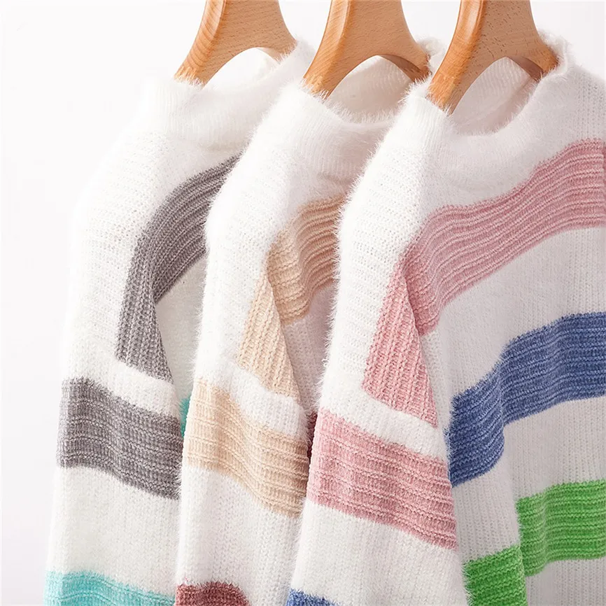 Женские свитера пуловеры размера плюс вязанные полосатые Лоскутные женские с