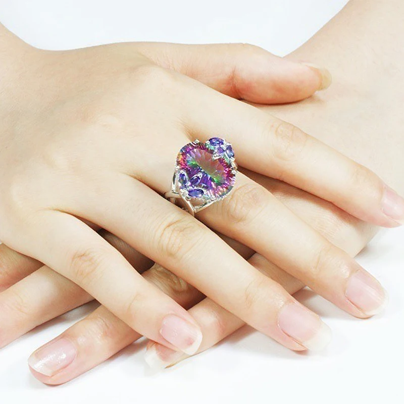 Женские кольца с разноцветным цирконием огромные овальные посеребренные 2021 |