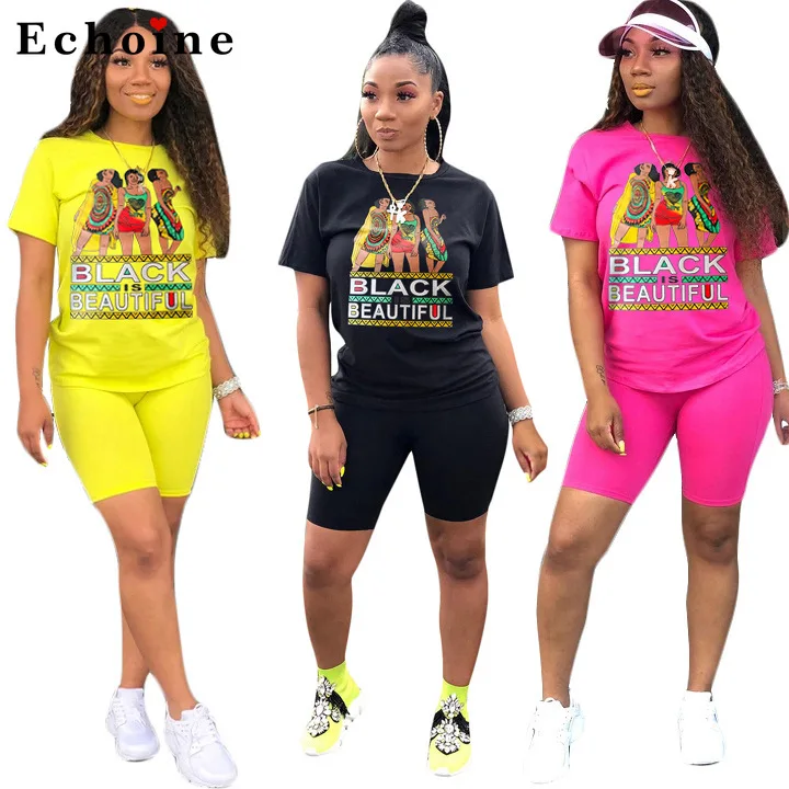 

Women Sport Suit Fashion Portrait Letter Printed Leisure Two-Piece Set Female Short Pants Gym Biker Active Summer New Tracksuit