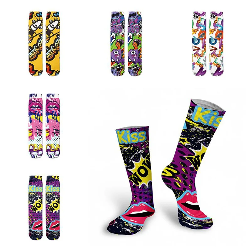 Street Skateboarding Compressed 3D Printed Socks For Men Women Casual Trendy Punk Cotton Socks Soccer Socks Unisex Sports Socks