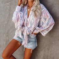 cardigan womens tops and blouses beach lace up women tops summer long shirt female ladies blouse women clothes