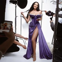 new fashion elegant evening dresses off the shoulder long high split appliques tassel plus size women prom sexy gowns custom