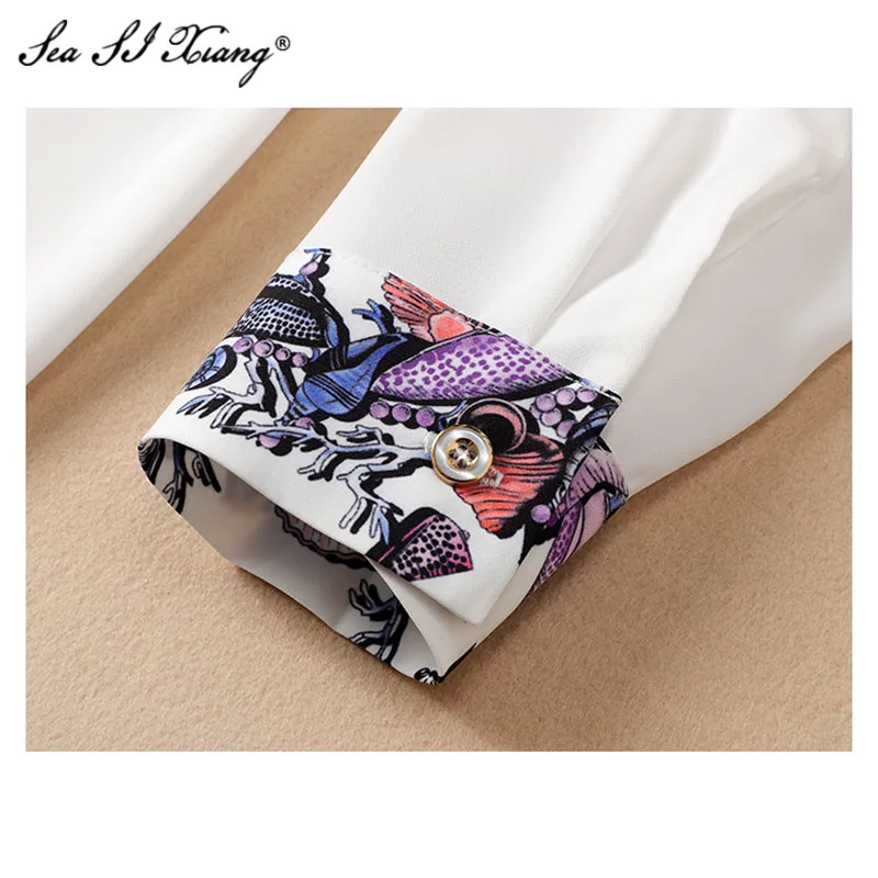 Seasixiang-Conjunto de dos piezas formado por Top y camisa, manga larga y cuello vuelto, con estampado de diamantes, para primavera