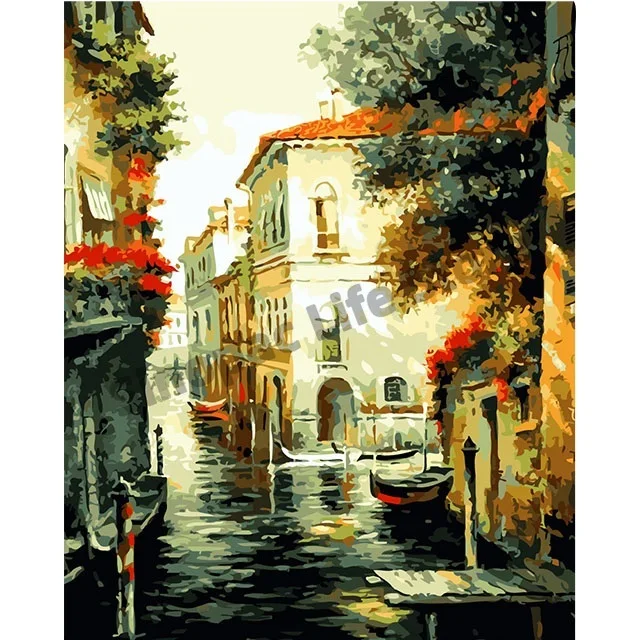

Venice River Channel Scenery Acrylic DIY Oil Painting Paint by Number for Wholesale