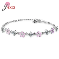 new arrival adjustable size bracelets bangles 925 sterling silver purple cherry blossom bracelet for valentines romantic jewelry