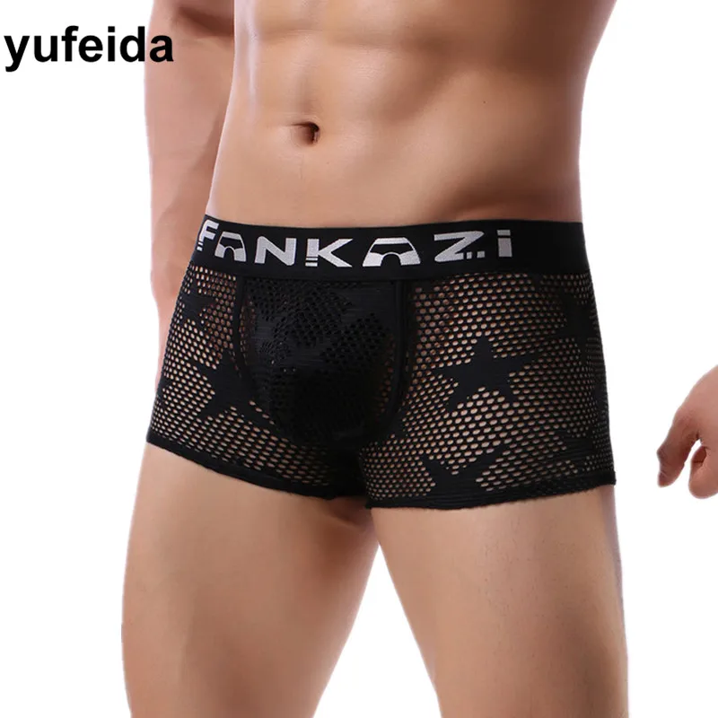 

Sexy Men Underwear Boxer Shorts Mesh Transparent Boxers Trunks Sexy Homme Panties Male Gay Low Rise Underpants U convex Pouch