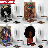 3d printing african woman shower curtain set afro american lady bathroom decor with non slip rug toilet lid cover bath mat