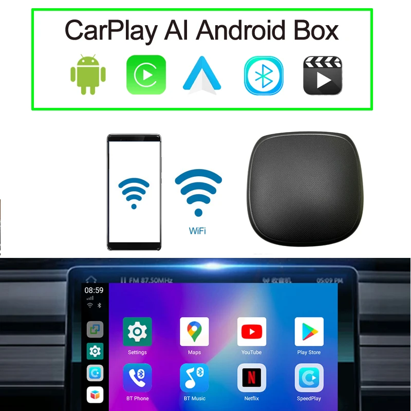 Новейший автомобильный мультимедиа Upgrage CarPlay Android AI Box Mini Applepie Автомобильный GPS
