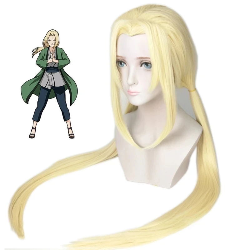 100cm Long Tsunade Wigs Anime Blonde Styled Synthetic Hair Cosplay Costume Wigs + Wig Cap