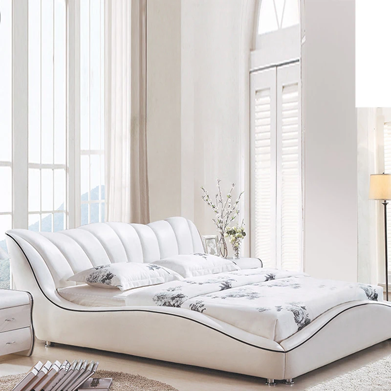 2020 white color genuine top grain leather soft double bed | Мебель
