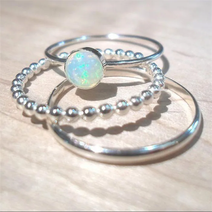 Кольцо женское круглое с лунным камнем 3 шт.|Кольца| |