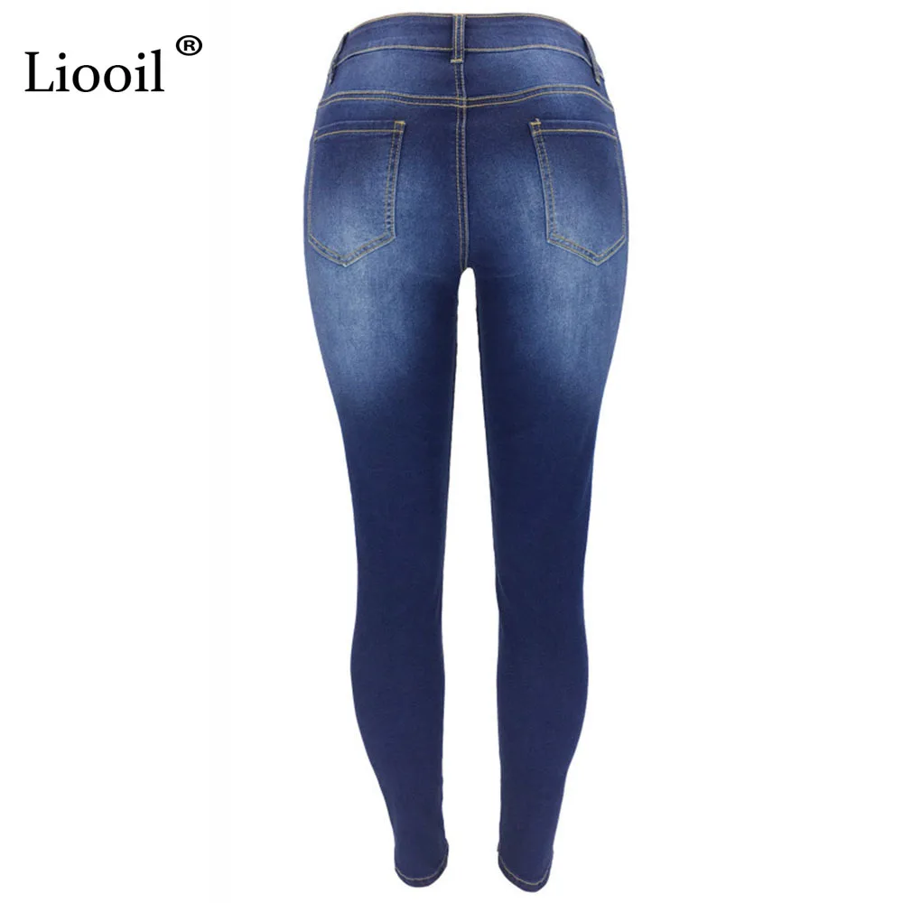 

Liooil Sexy Skinny Low Waist Jeans Women Clothes Streetwear Bodycon Jean Trousers With Pockets Wash Distressed Blue Denim Pants