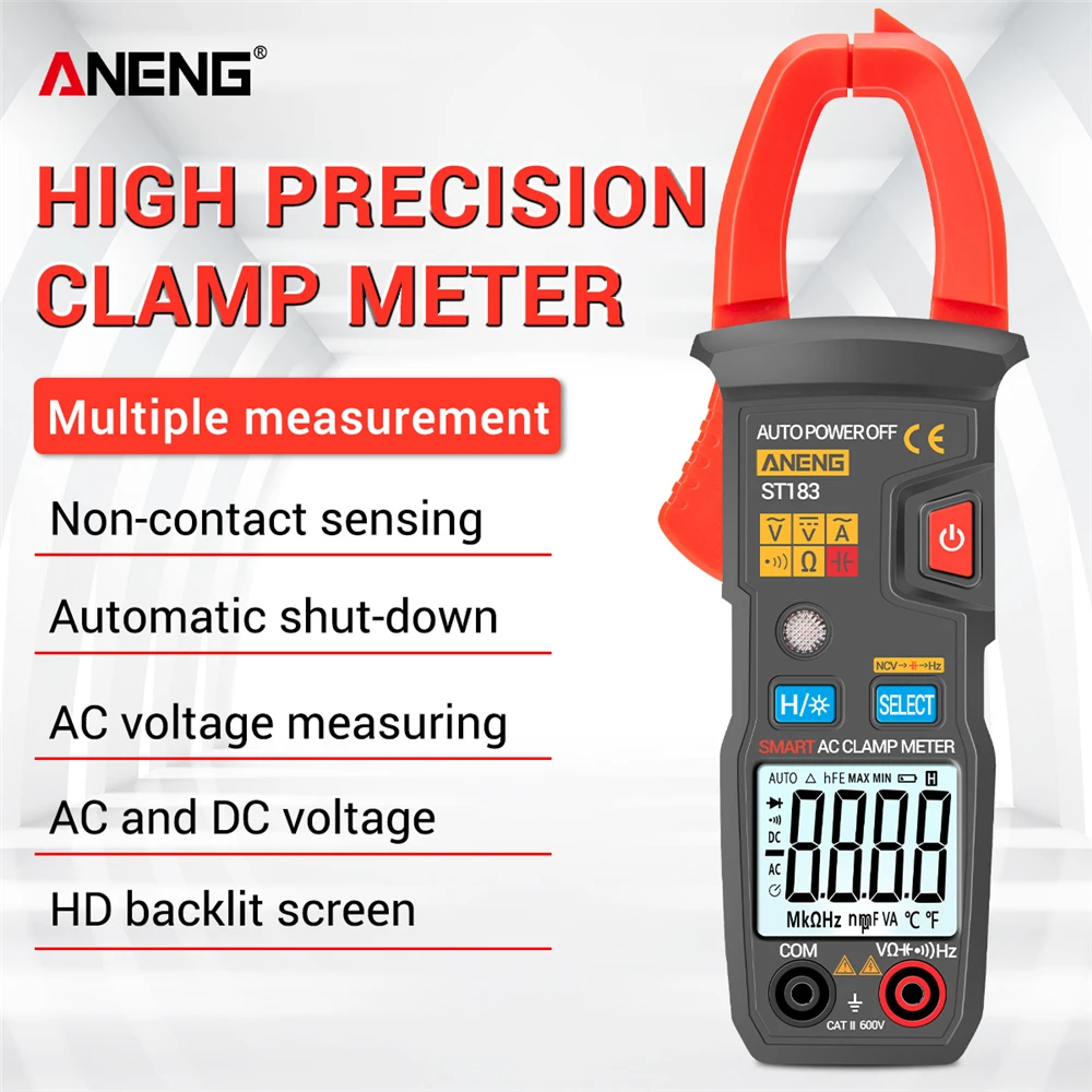 

ANENG ST183 Digital Clamp Meter AC Current 6000 Counts True RMS Multimeter DC/AC Voltage Tester Hz Capacitance NCV Ohm Tests