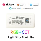 Умный светодиодный контроллер Tuya Zigbee 3,0 RGB + CCT 6pin Домашний Светильник контроллер полосы DC12-24V работает с Alexa Google Home Hub