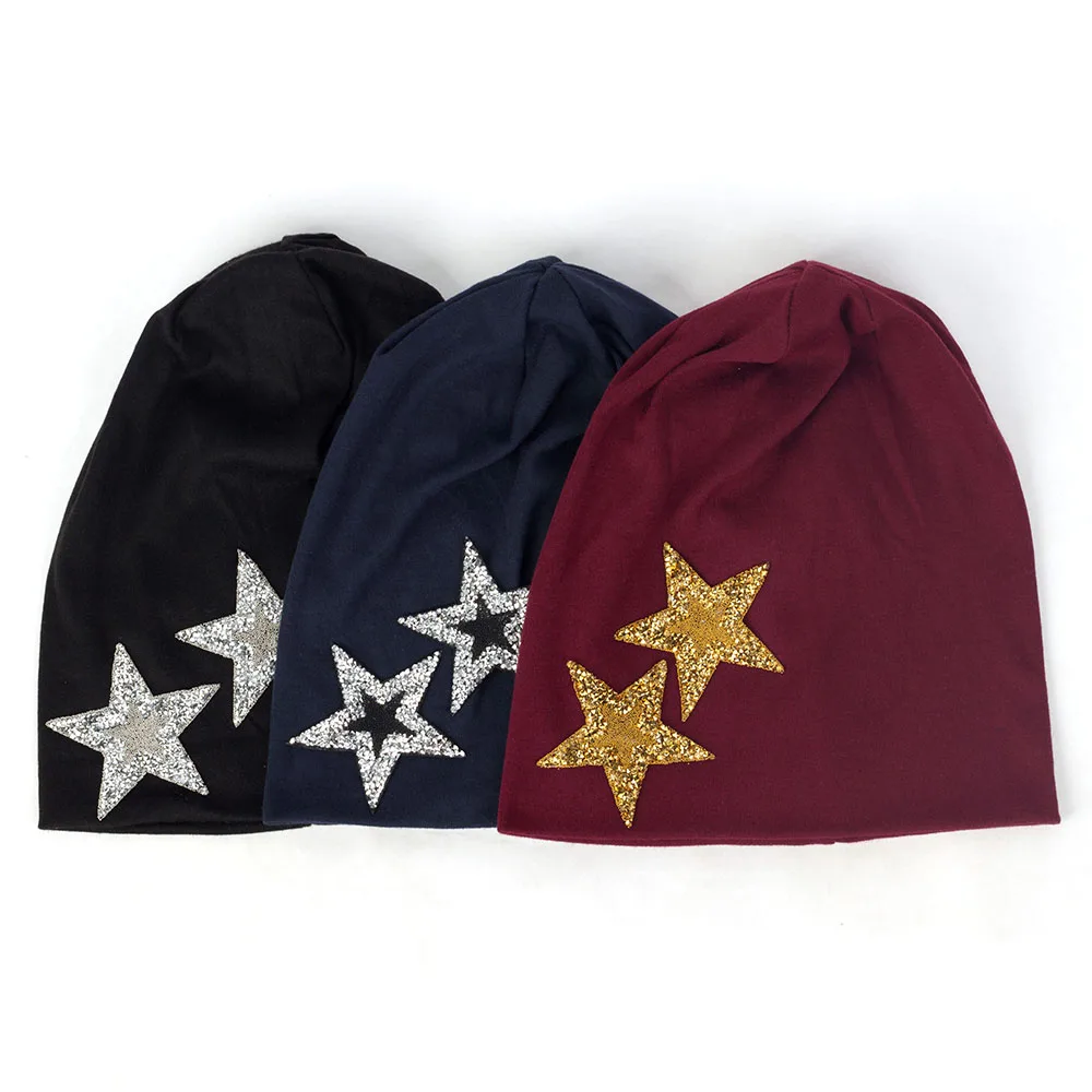 Geebro New Women Rhinestones Star Casual Beanies Hats Soft Thin Cotton Baggy Skullies Cap for Ladies Girls | Аксессуары для одежды