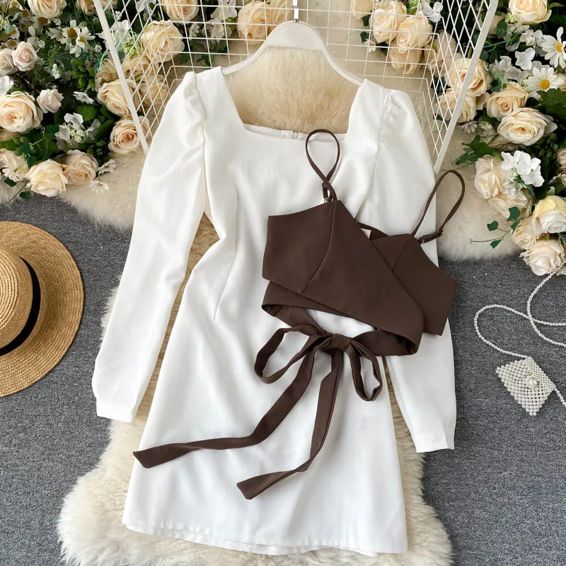 Осеннее ретро платье с квадратным воротником Женские приталенные платья длинным