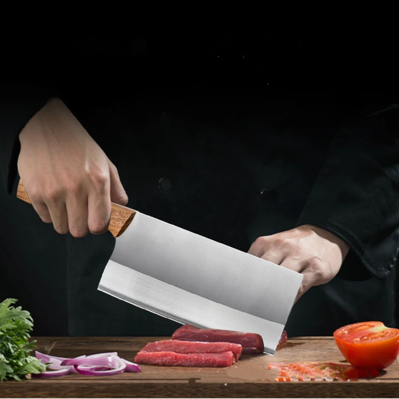 Кухонный нож кухонный измельчитель с деревянной ручкой отельный из нержавеющей