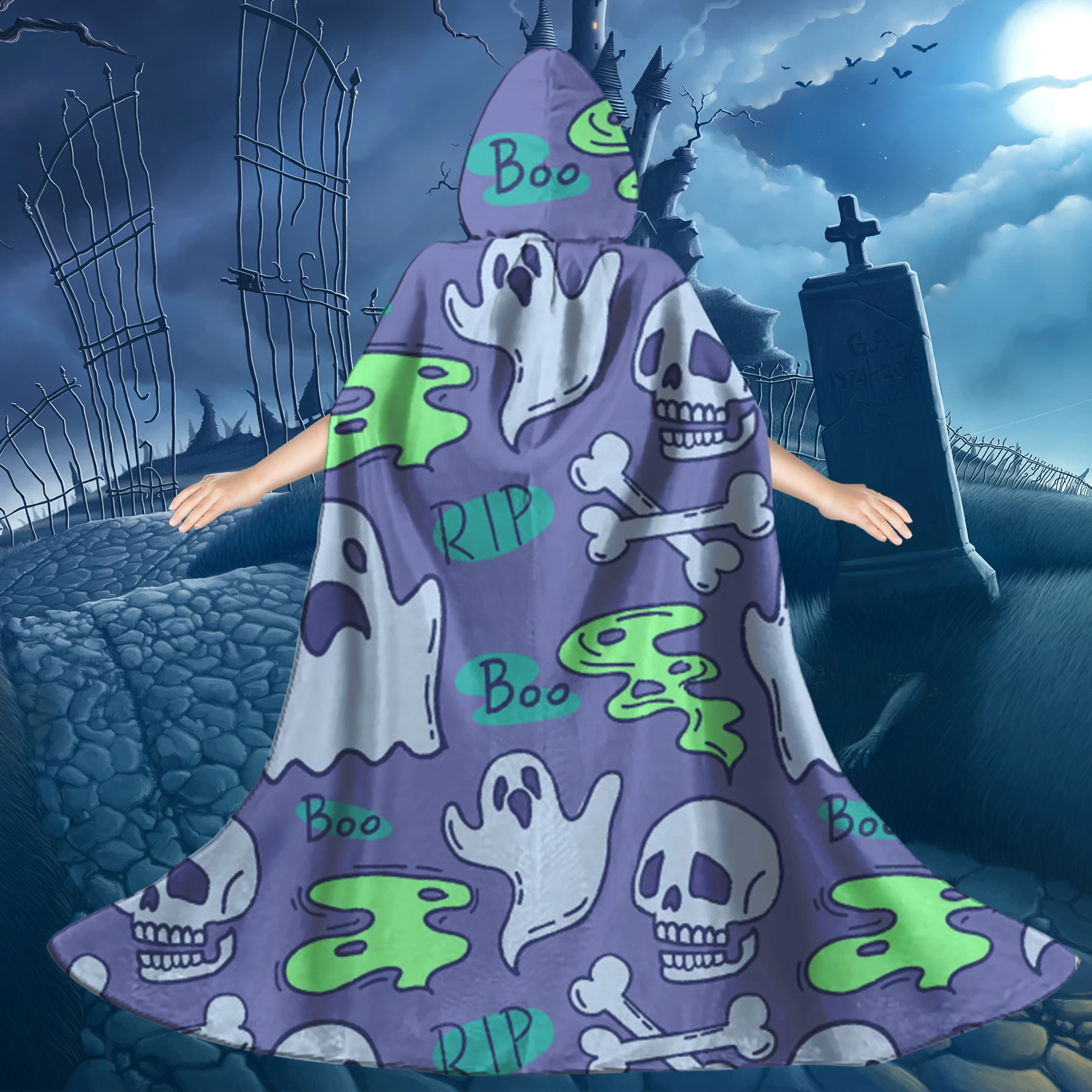 Cute Style Ghost Pattern Kid&#39s Hooded Cloak Birthday Parties Masquerades Cosplay Costumes Fashion Long Cape with Hood 2021 | Дом и сад