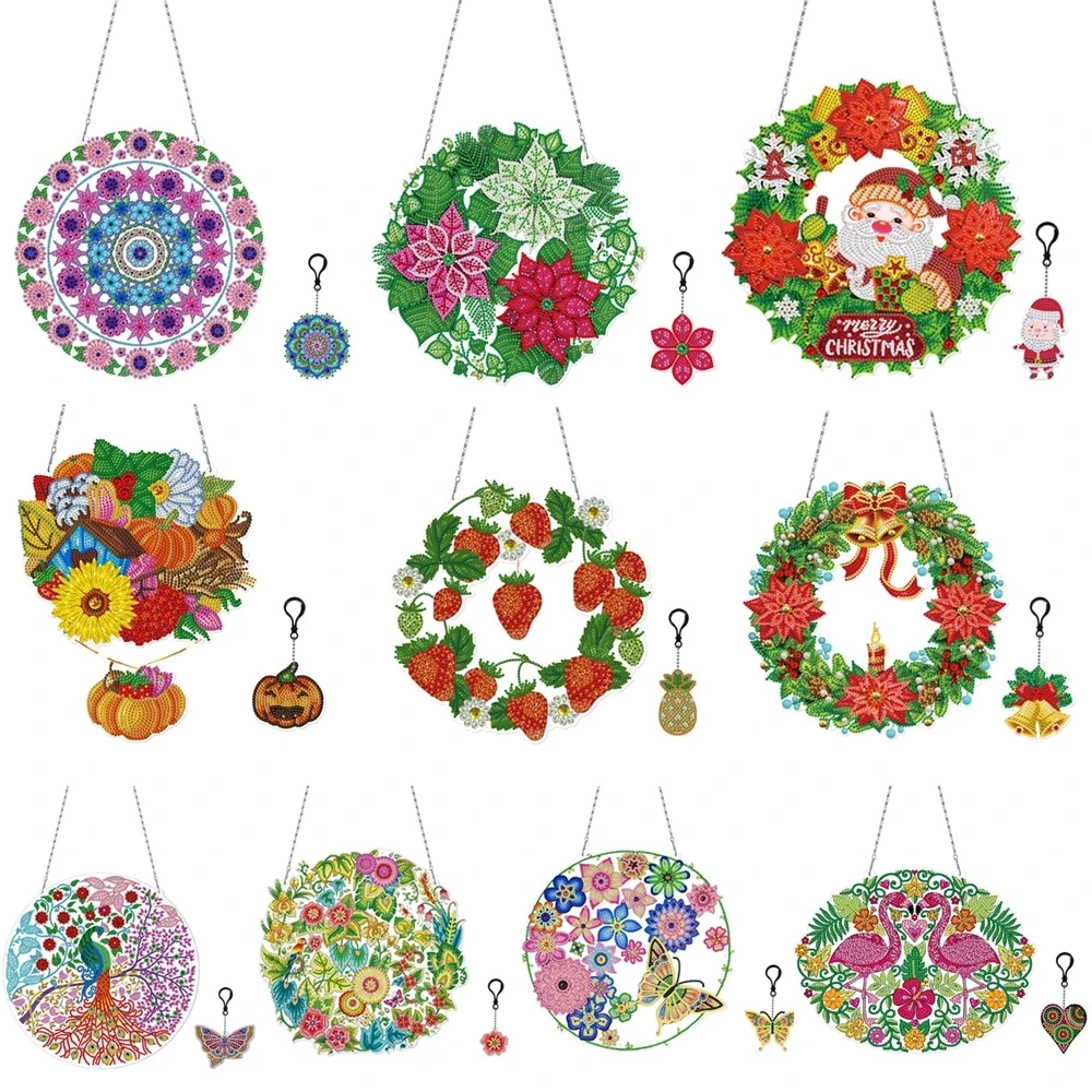 

Цветочный венок «сделай сам» для украшения окон со светодиодами, акриловый венок с бриллиантами для двери, подвесные рождественские подарк...