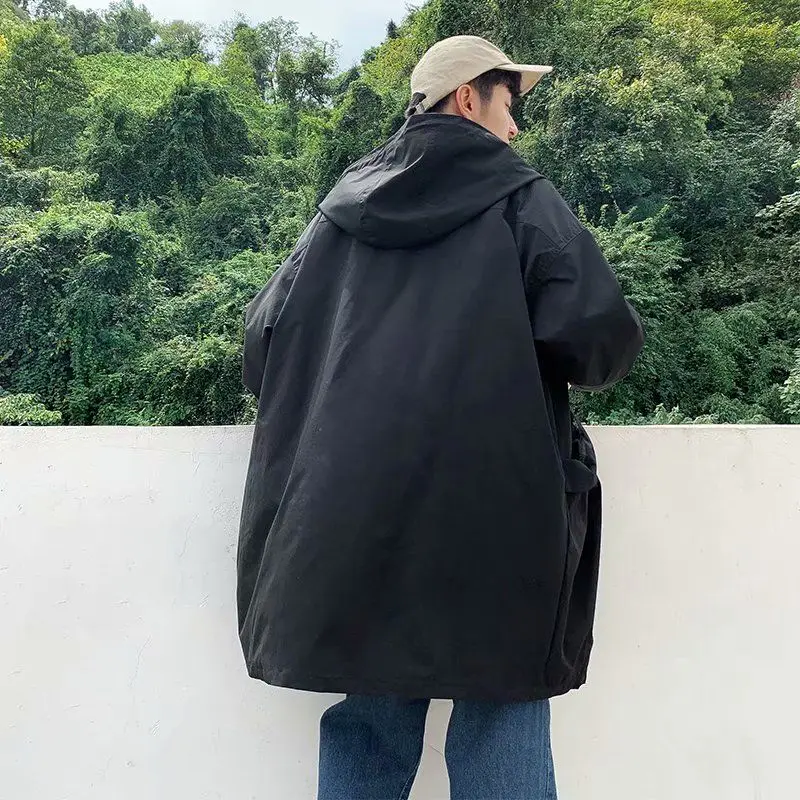 

IEFB Trench Coat Korean Style Oversize Men's Clothing Spring New Hooded Loose Mid Length Windbreaker Loose Lightweight Top Y3188