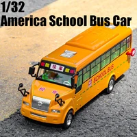 big size 132 scale america school bus diecast metal car with pull back flashing sound for boy toys collection free shipping