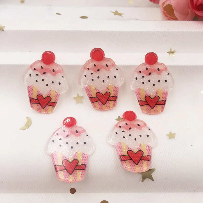 

Colorful Glitter heart Strawberry Ice Cream Flatback Acrylic sheet Miniature pattern applique 10PCS scrapbook DIY Home Decor