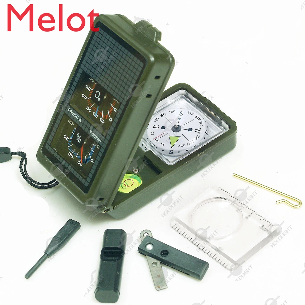 

Hygrometer Thermometer Whistle Flashlight Ignition Rod Compass Pointer Tool Box Survival Kit High Quality ABS Multifunctional