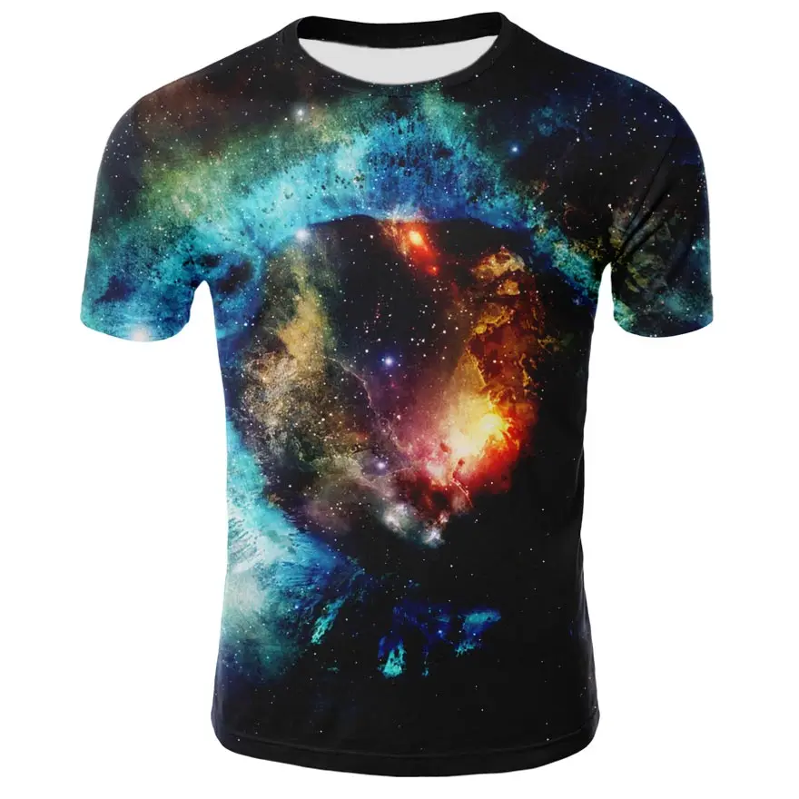 

Blue starry sky 3D printing vortex planet T-shirt men's and women's children's T-shirt Galaxy Universe Galaxy T-shirt O-neck cas