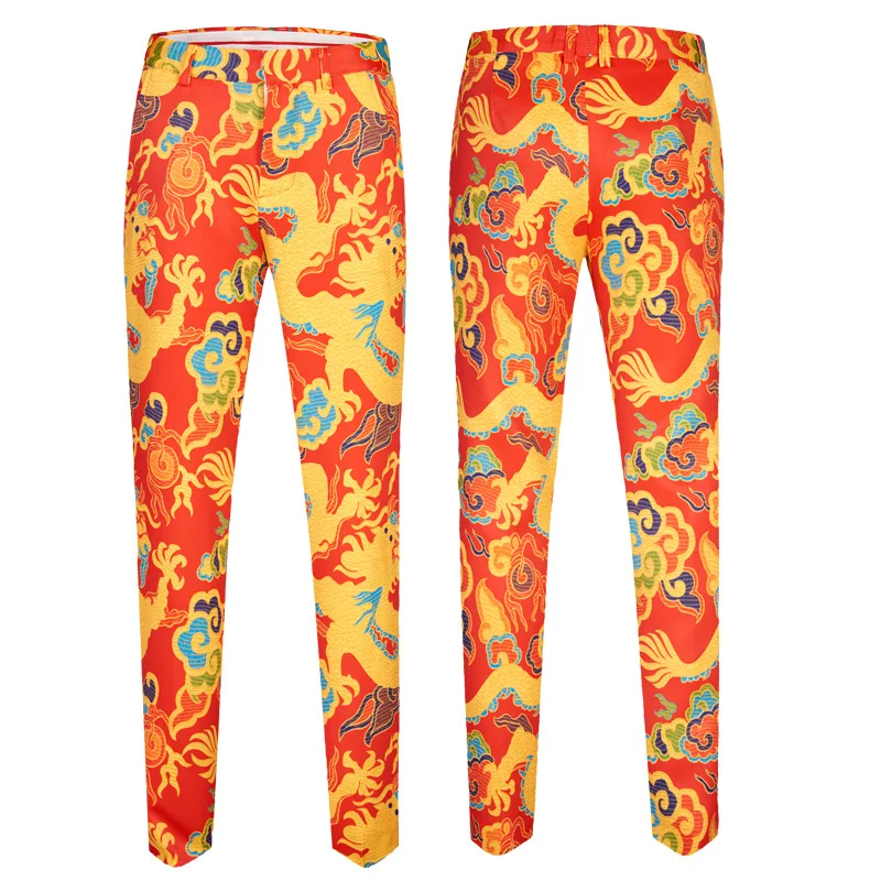 Новый костюм в китайском стиле с принтом красного дракона Мужская сценическая