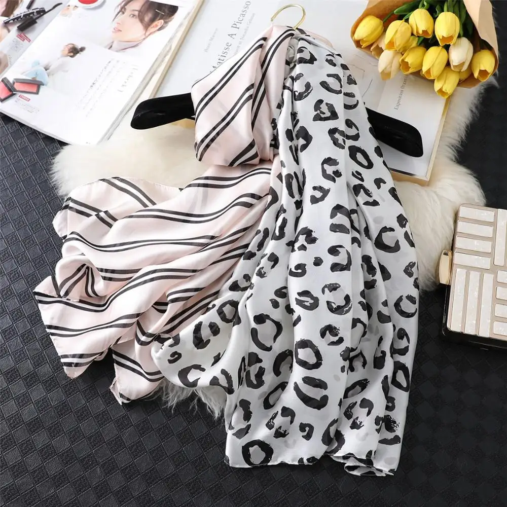 Новый дизайн леопардовые шарфы в полоску Шелковый зимний шарф новый