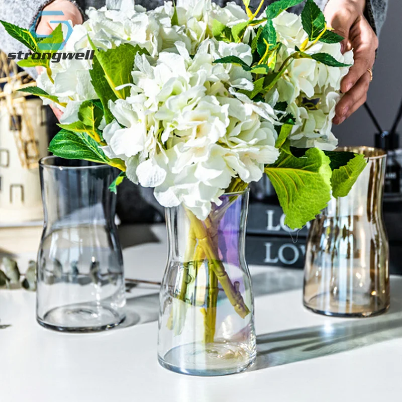 Strongwell Nordic Ins Colourful Glass Vase Simple Color Transparent Flower Craft Desktop Home Decoration Wedding Gift | Дом и сад